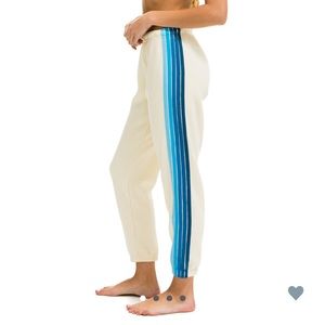blue and white aviator nation 5 stripe sweatpants
